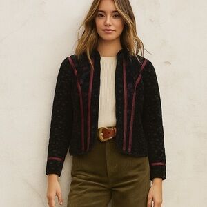 Vintage Cleveland Street mixed fabric quilted high neck jacket. Estimated SZ M